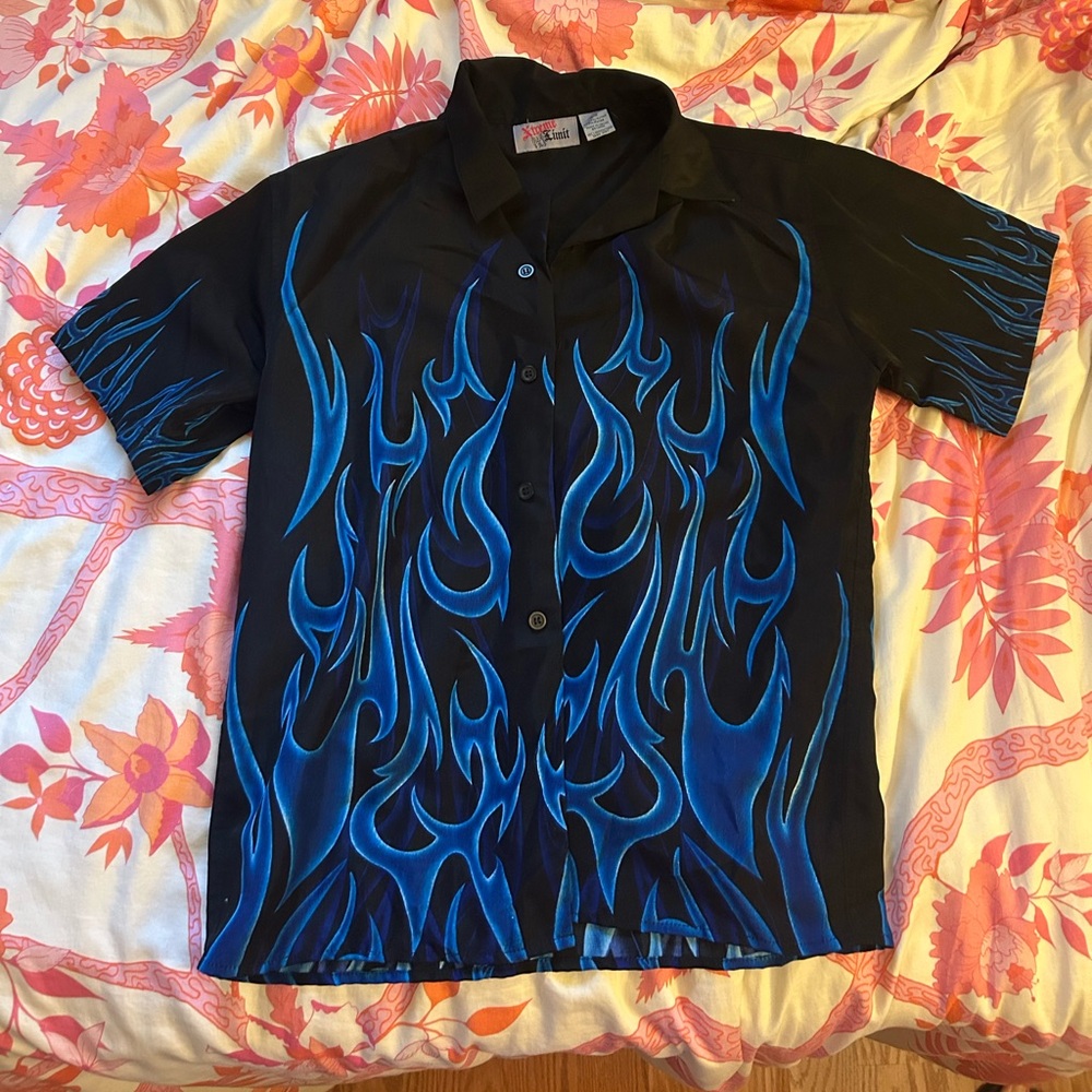 American Vintage Black Shirt with Blue Flame Design